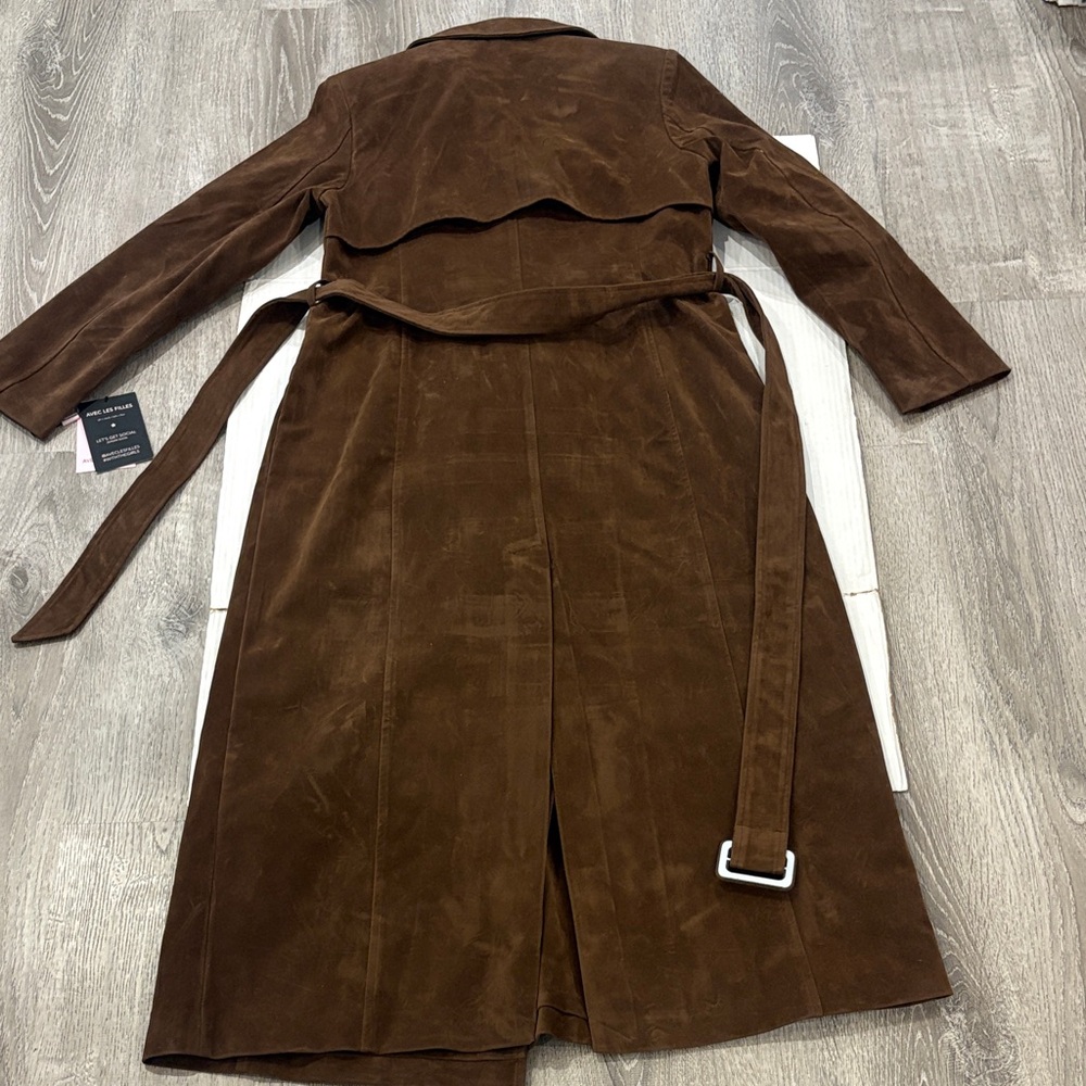 Avec Les Filles Brown Suede Double-Breasted Trench Coat - Picture 13 of 16